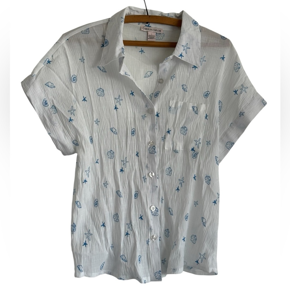 Carolyn Taylor Textured Seashell Printed Top Size Large Coastal Beachcore Summer